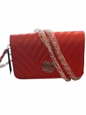Badgley Mischka Studio Quilted Cherry Red Vegan Crossbody w chain/ fabric strap